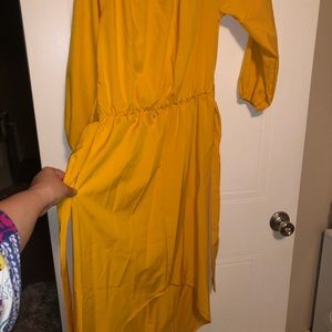 Unknown Dresses - Mustard yellow, off the shoulder, high low dress. Unknown Dresses - Mustard yellow, off the shoulder, high low dress.